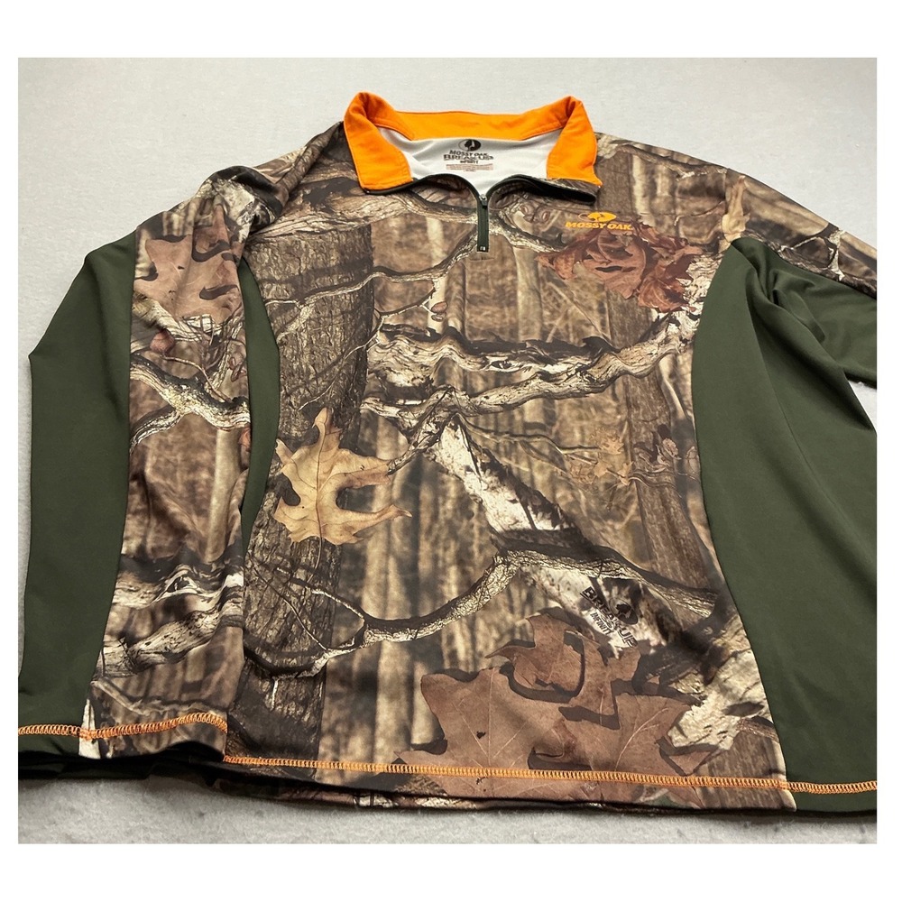 Mossy Oak Break-Up Infinity Camo 1/4 Zip Performance Shirt XL Hunting Green Orng